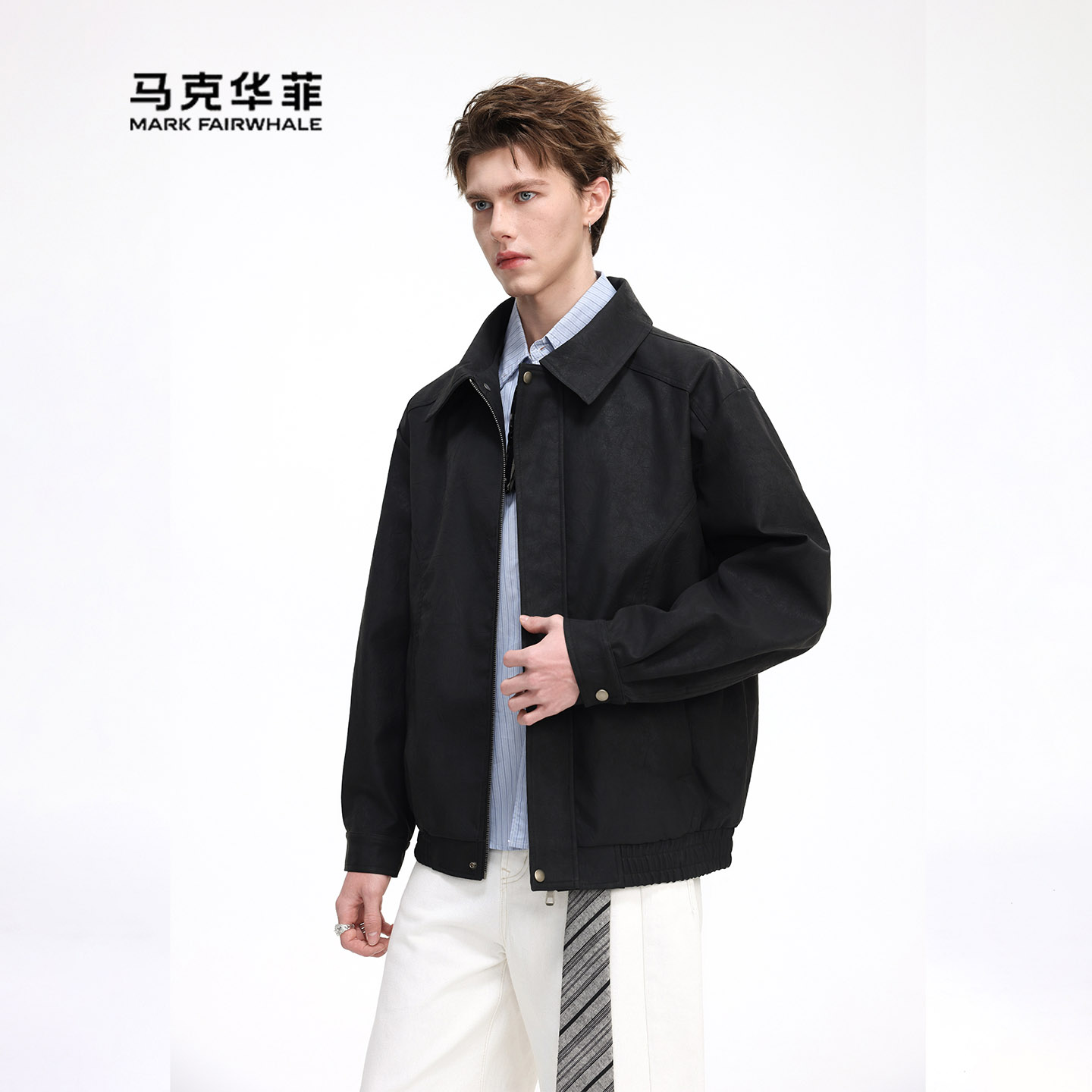 美式复古翻领夹克男秋季宽松百搭