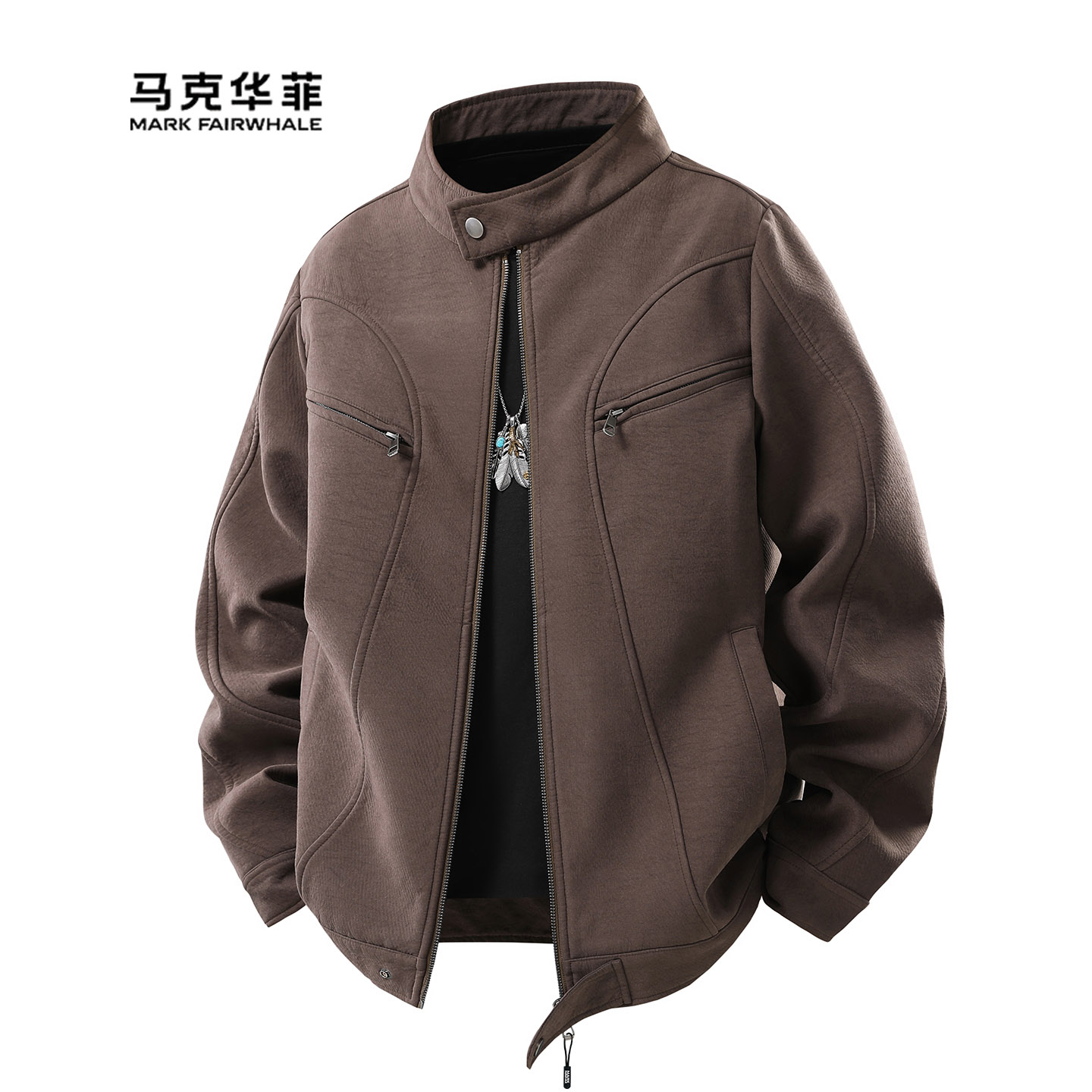 立领机车夹克复古痞帅风宽松外套