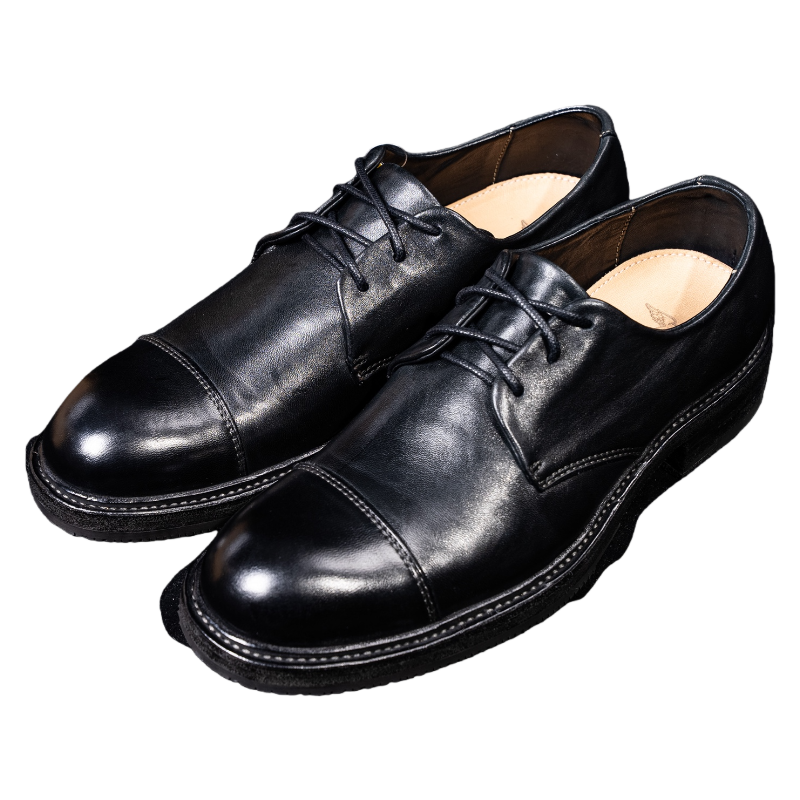 三接头080V皮鞋.Vibram固特异植鞣马皮系带正装复古做旧低帮皮鞋