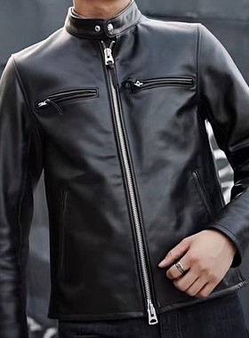 马皮J100.男士经典咔叽马皮立领直拉修身春秋时尚休闲短款夹克