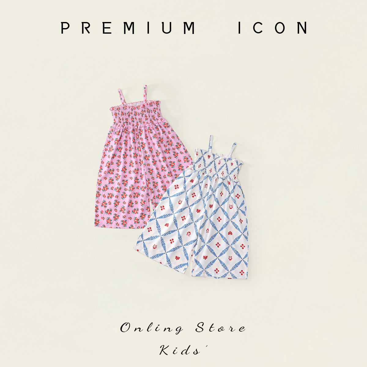 女童碎花吊带连体裤2025夏季新款中小童民族风打揽阔腿连身衣