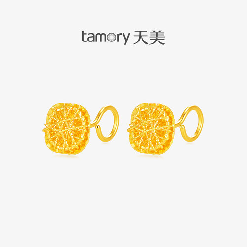 天美珠宝足金999小方糖耳钉