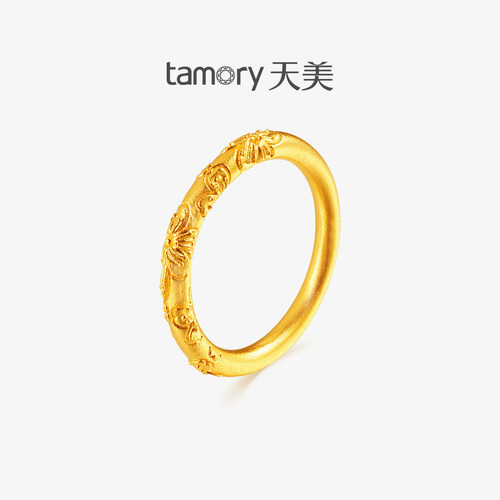 天美珠宝足金999繁花古法戒指