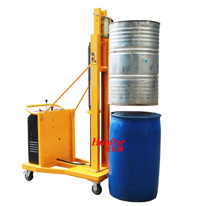 现货供应DT300直角支腿电动油桶堆高车卡板半自动咬嘴油桶升降车