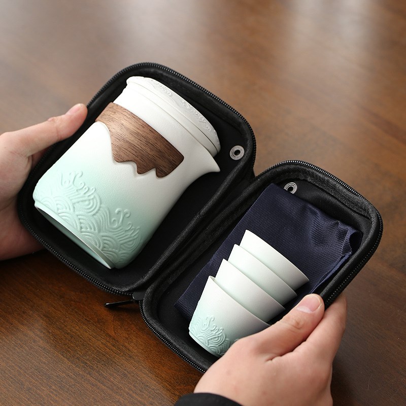 粗陶远山旅行茶具快客一壶四杯便携式户外露营泡茶器茶具套装