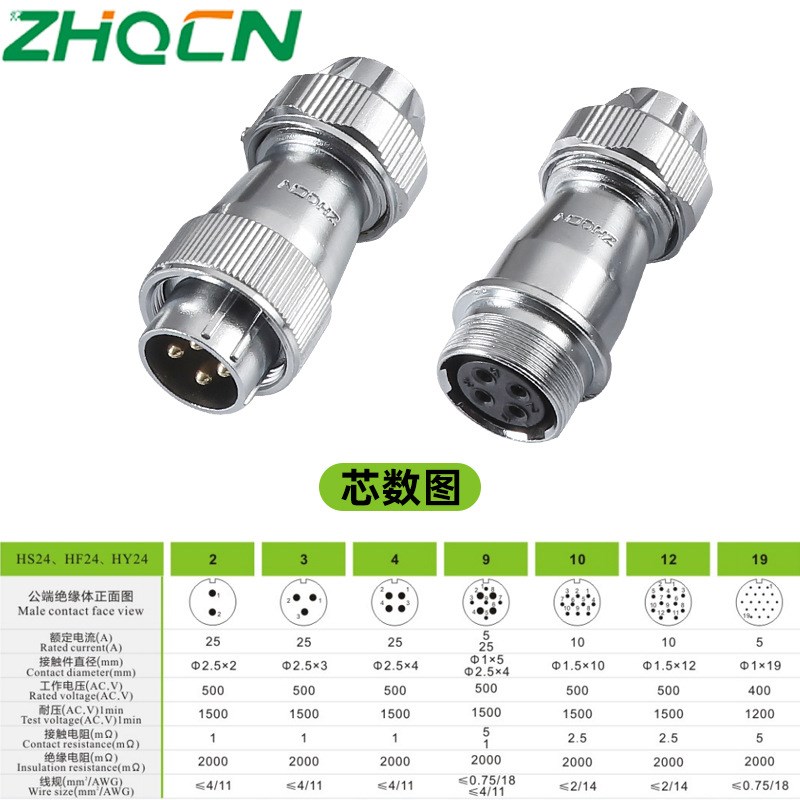 工业防水航空插头插座WF24 2-3-4-9-10-12-19芯连接器对接式TE+ZE