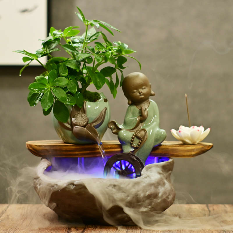 禅意家居a桌面流水小鱼缸客厅招财风水轮喷泉摆件创意水景装饰礼