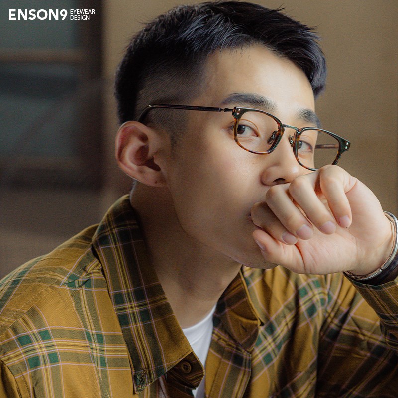 enson9f日系复古半透明渐变眼镜潮男女 玳瑁色小方框配近视平光镜