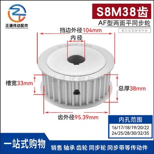 同步轮S8M38齿 38S8M300 AF两面平 高扭矩同步带轮 铝合金氧化