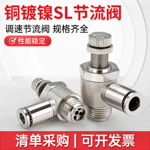 全铜镀镍气缸单向调速节流阀可调气管快插接头排气SL4