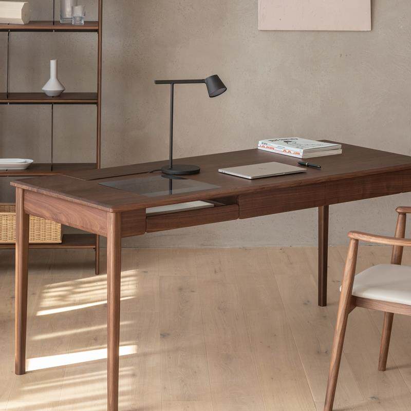 山川桌之家|黑胡桃书房桌极简实木桌书法桌家