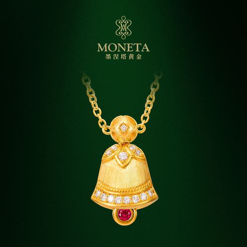 MONETA小铃铛足金红宝石项链