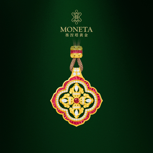 MONETA足金祖母绿金刚杵挂坠