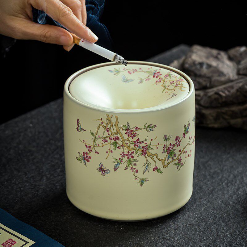黄汝窑紫藤茶渣缸烟灰缸烟缸盖大号客厅茶道建水