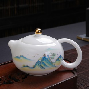 手工羊脂玉茶壶德化白瓷单壶v简约陶瓷泡茶壶家用防烫西施壶大容