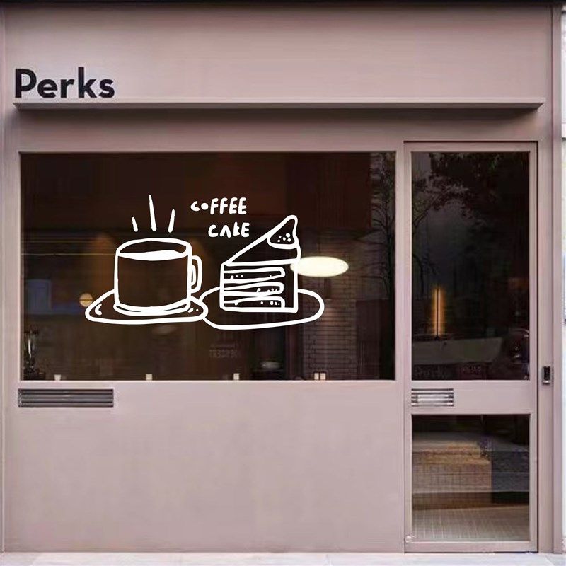 咖啡手绘墙插画店铺橱纸门装饰图案设计