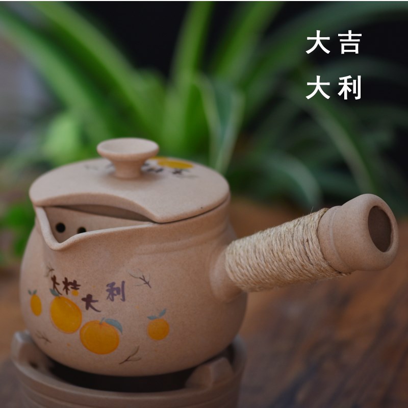 大吉大利中式陶壶侧把壶煮茶器罐罐茶壶带盖麦饭石煮茶壶围炉煮茶