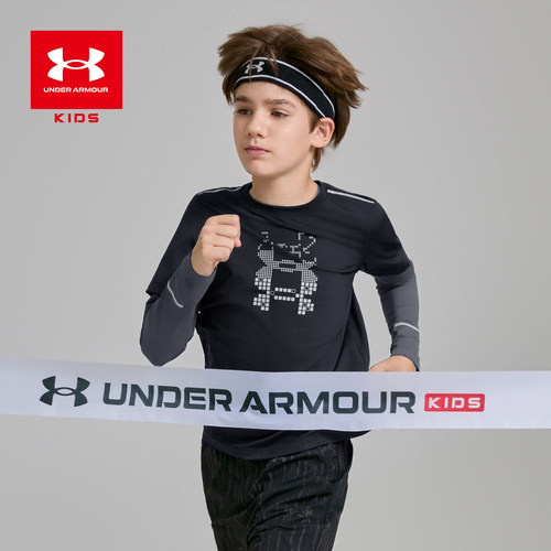 安德玛童装假两件速干长袖T恤