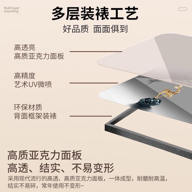 玄关装饰画新中式款客厅钟表沙发墙壁挂画国画电子时钟万年历挂钟