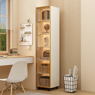 客厅实木书柜窄柜带玻璃门立柜落地置物柜组合防尘储物定制展示柜