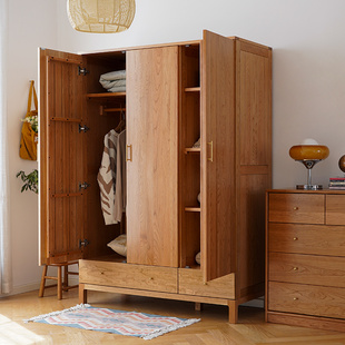 简约储物柜原木家具 雅栈实木衣柜樱桃木卧室家用带抽屉大衣橱日式