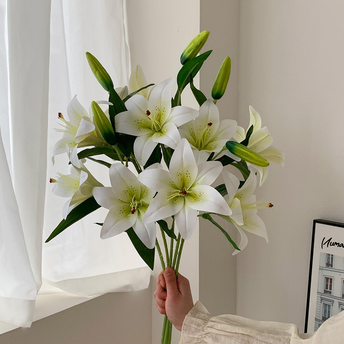 多头百合花仿真花客厅插花高级感装饰花束餐桌摆设假花浪漫花艺