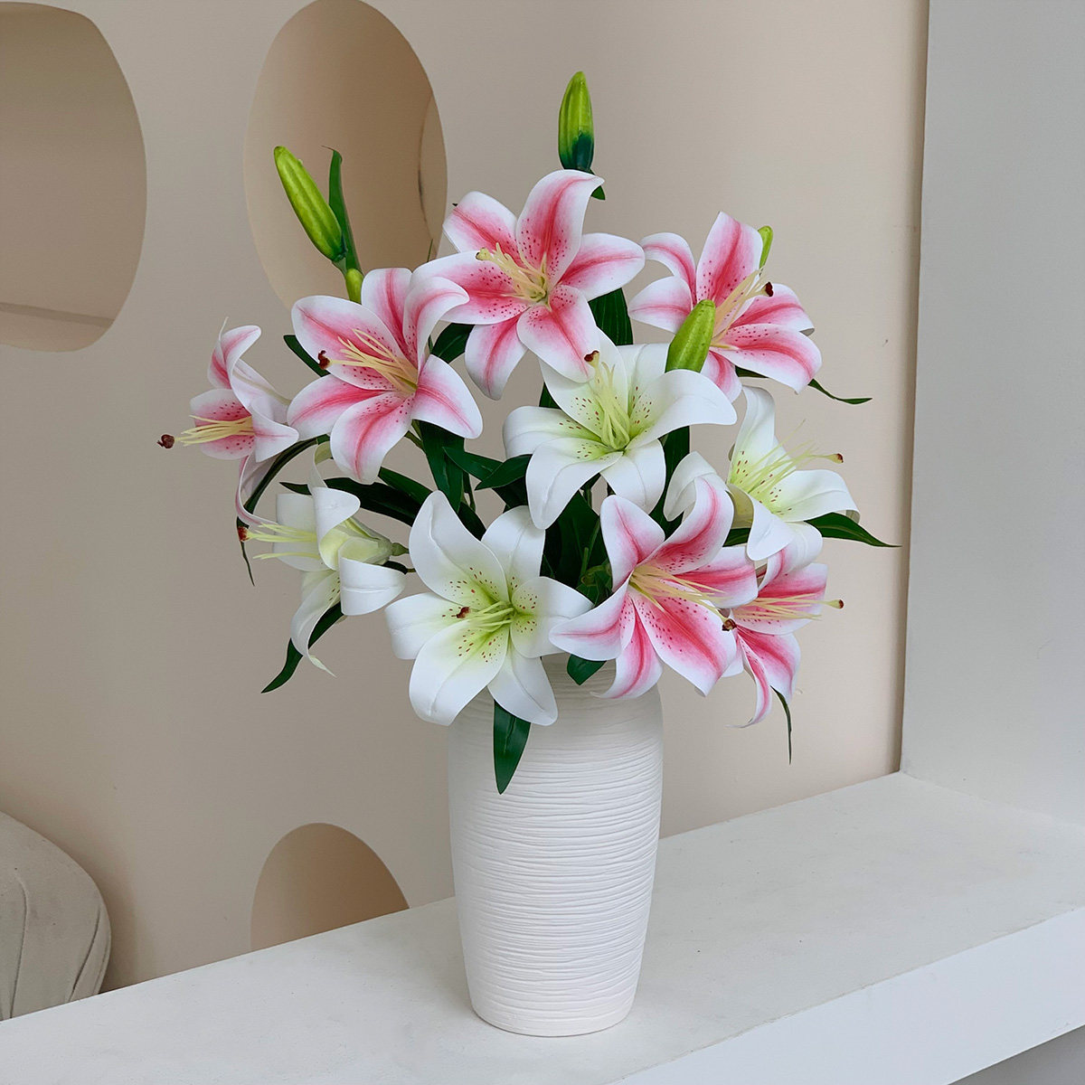 百合花手感仿真花高品质北欧摆设客厅餐桌装饰品插花束家居摆件