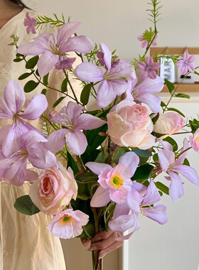 梦幻花影 手捧花花束仿真花火焰兰紫色假花客厅插花摆设拍照道具