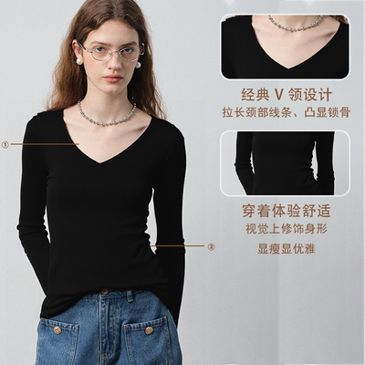 露露酱NN~「经典V领」纯色长袖基础款百搭针织衫M2508003
