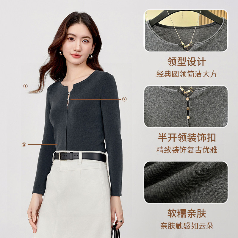露露酱NN~「慵懒女人」质感圆领装饰扣一体针织小衫M353058
