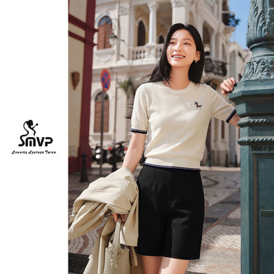 【SMVP】【招财马】简约圆领小马剌绣莱赛尔针织上衣M361102