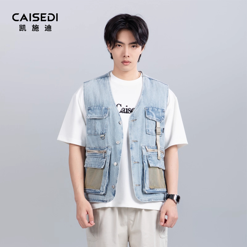 凯施迪日系短款工装牛仔马甲男士