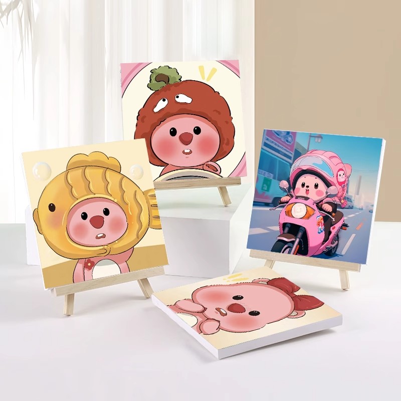 现代装饰画方形成品仿油画卡通角色可爱趣味儿童房卧室桌面摆挂画