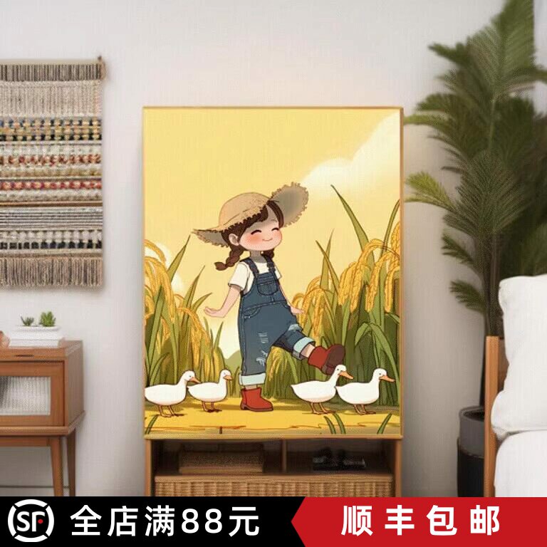 现代简约治愈系乡村景色装饰画卧室床头餐厅墙面挂画桌面斗柜摆画