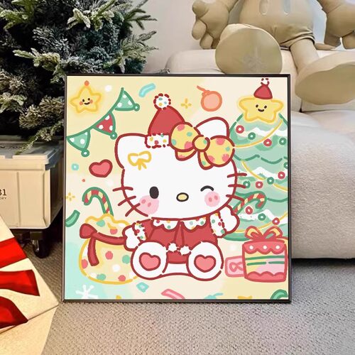 三丽鸥圣诞帕恰狗库洛米成品装饰画方形卡通仿油画卧室客厅摆挂画