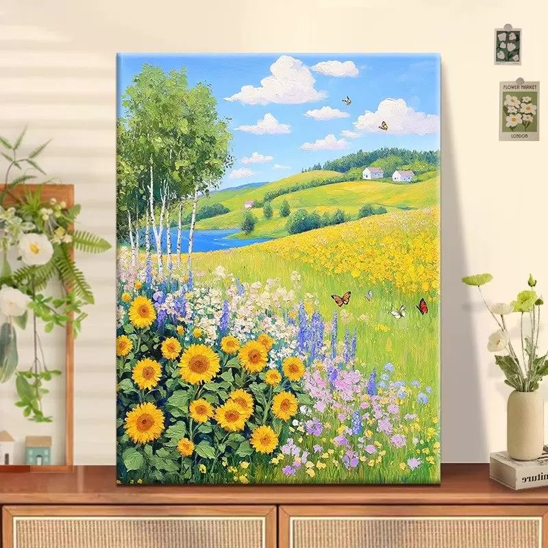 春暖花开田园装饰画仿油画风景唯美小众清新治愈系卧室客厅摆挂画