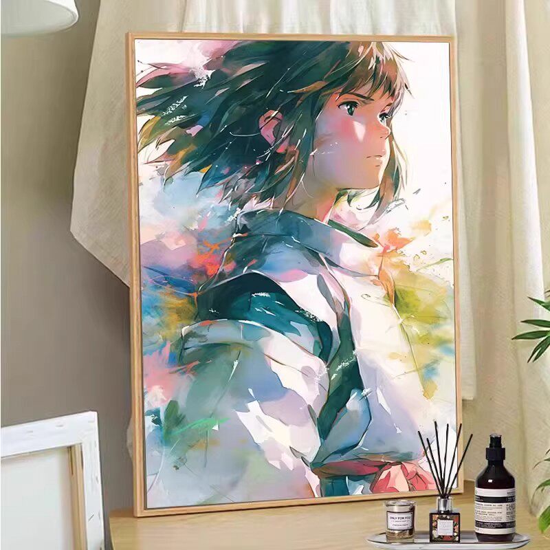 宫崎骏动漫人物卡通装饰画成品仿油画风景千与千寻儿童卧室摆挂画