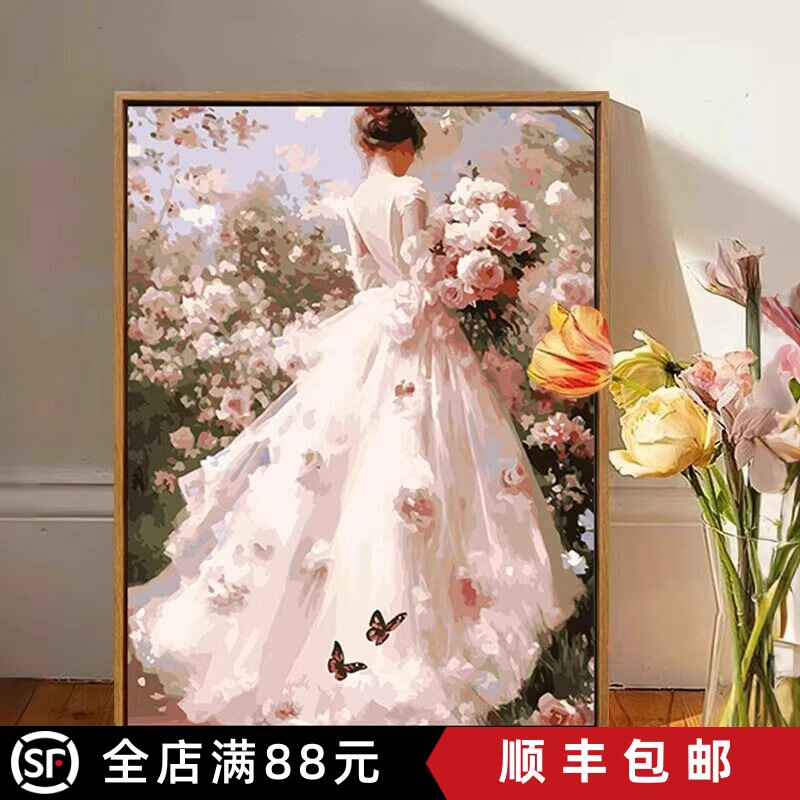 油画少女复古婚纱成品装饰仿油画人物小众高级欧式卧室客厅摆挂画