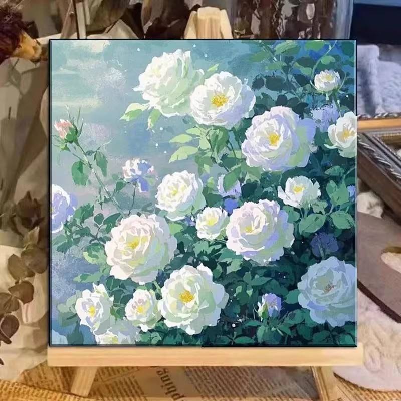 海上玫瑰装饰画仿油画风景成品唯美小众高级感方形卧室客厅摆挂画