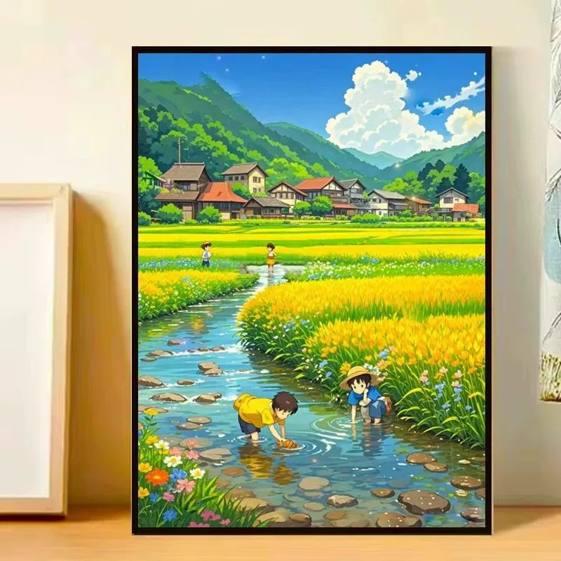 宫崎骏田园装饰画成品仿油画风景唯美温馨治愈清新卧室客厅摆挂画
