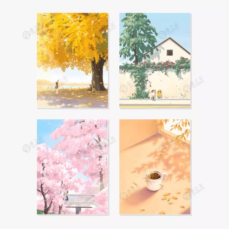 四季变换小清新装饰画成品仿油画风景唯美艺术氛围卧室客厅摆挂画