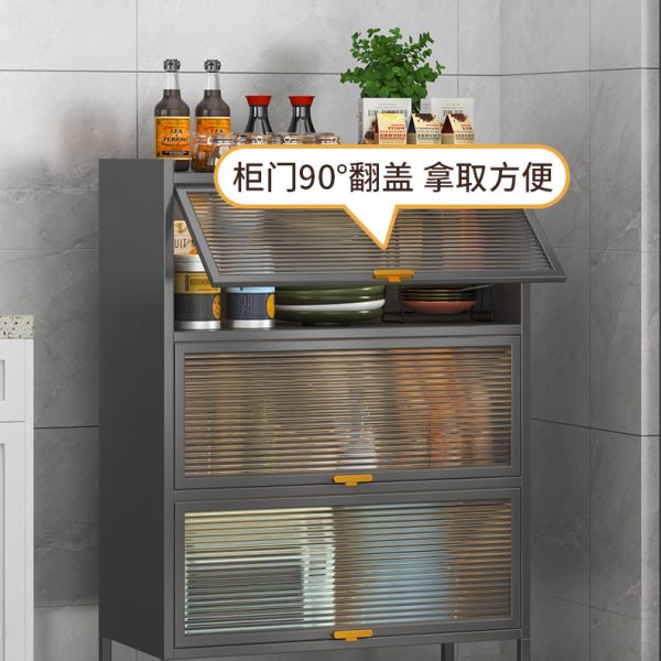 厨房置物架上翻盖带柜门微波炉烤箱锅具家电落地多层餐边储物柜子
