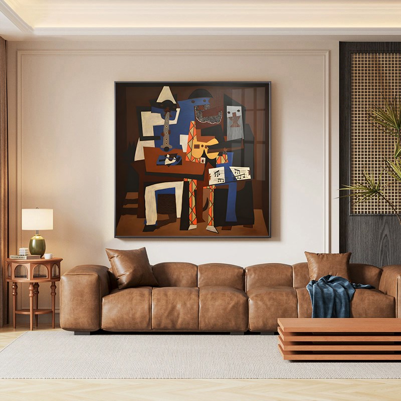 《三个音乐家》毕加索抽象名画装饰画餐厅客厅墙壁画玄关书房挂画
