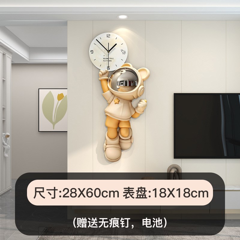 宇航员卡通钟表挂钟客厅2024新款背景墙装饰画艺术时钟挂墙高级感