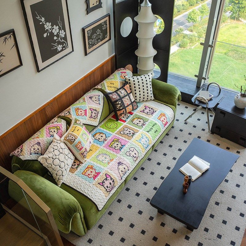 日系卡通童趣风沙发垫加厚四季通用防滑沙发巾时尚个性沙发坐垫
