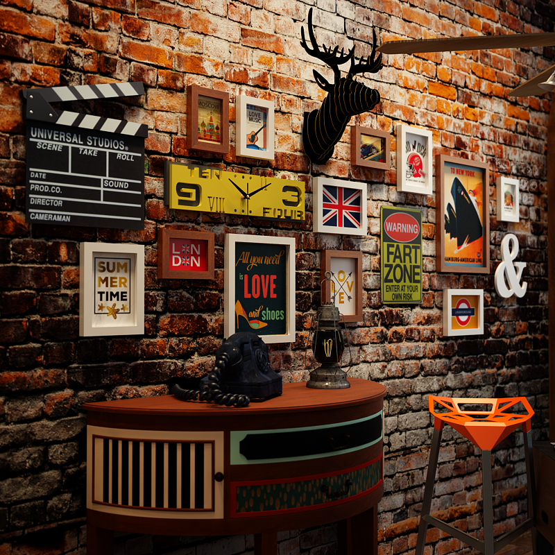 工业风墙面装饰品酒吧墙壁挂件复古 创意个性美发店饭店墙上挂饰