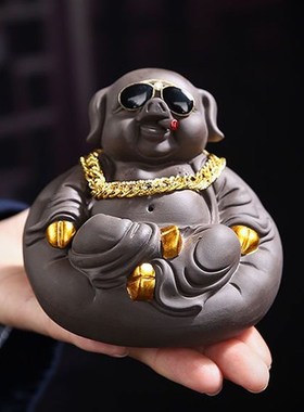 社会猪茶几茶桌茶室车载家居装饰客厅玄关办公室桌面摆设茶宠