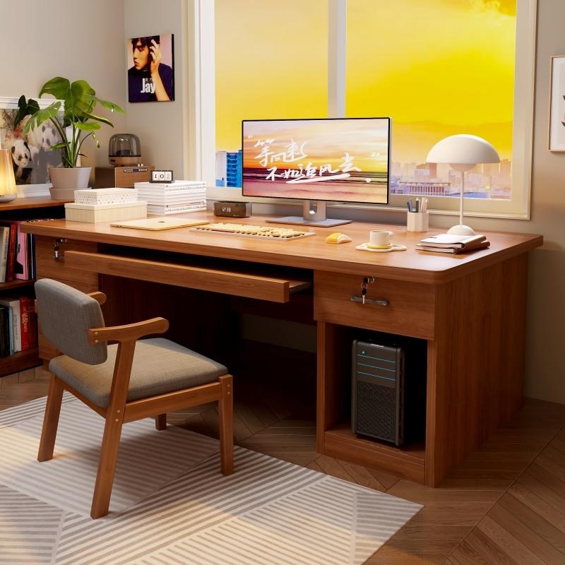 实木书桌椅靠墙电脑桌带抽屉家用工作台卧室学习台式写字桌子