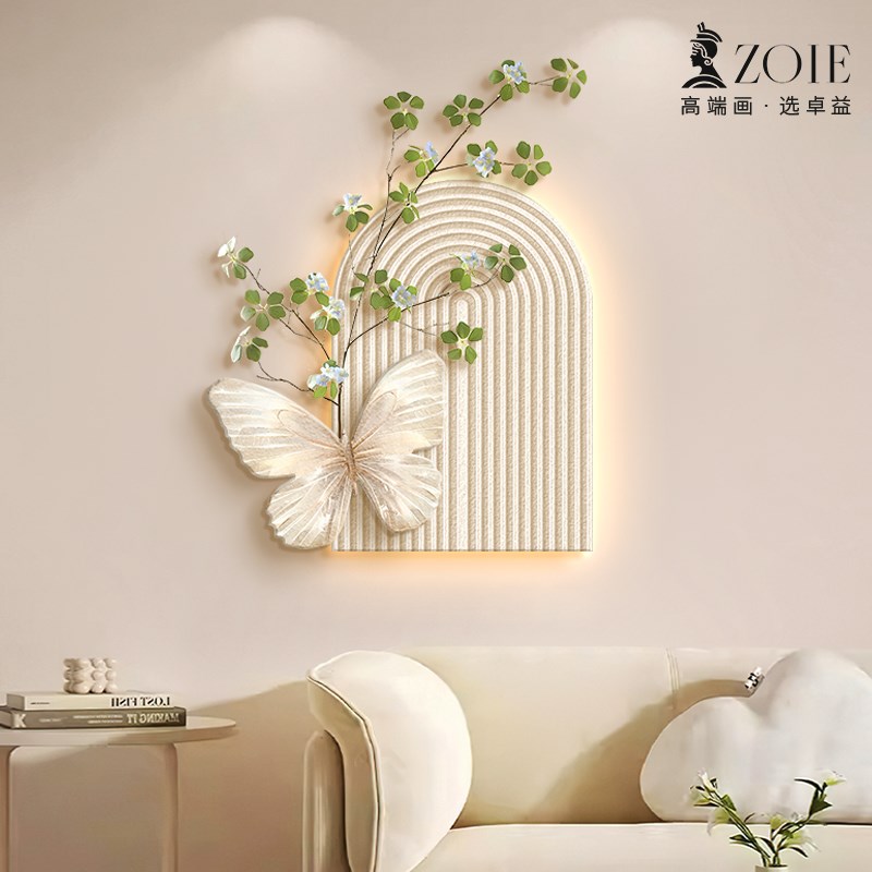 法式奶油风餐厅装饰画蝴蝶壁灯墙面玄关挂件客厅沙发背景墙挂画