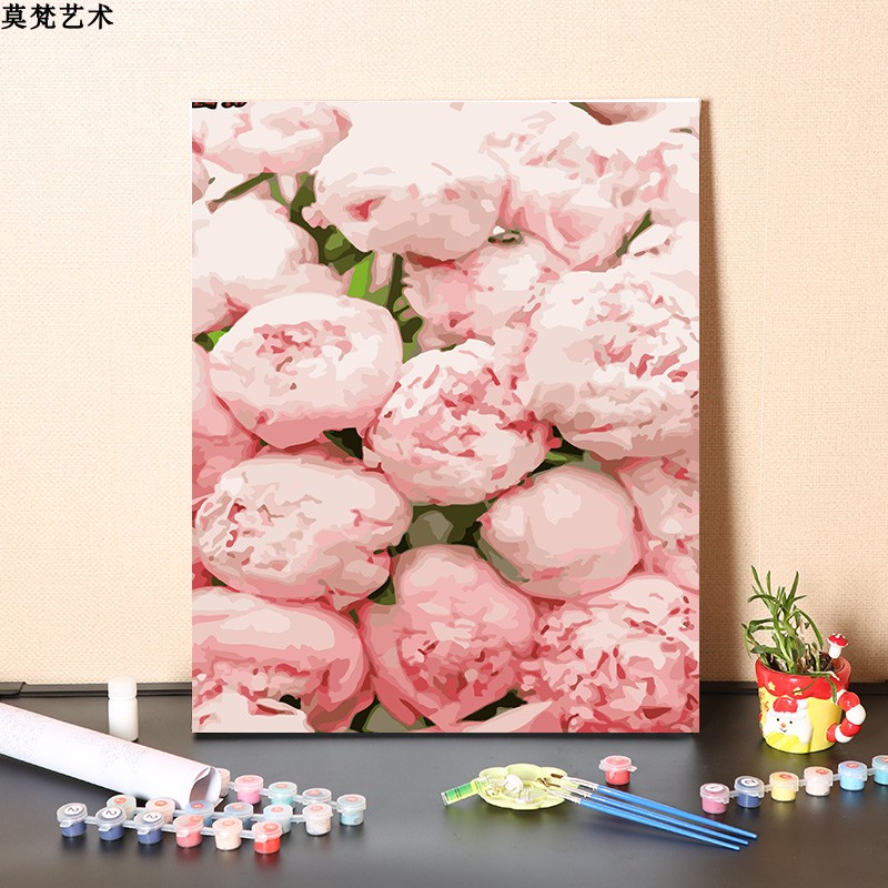 数字油画diy手工填充茂盛的玫瑰花卉减压手工手绘涂色丙烯油彩画